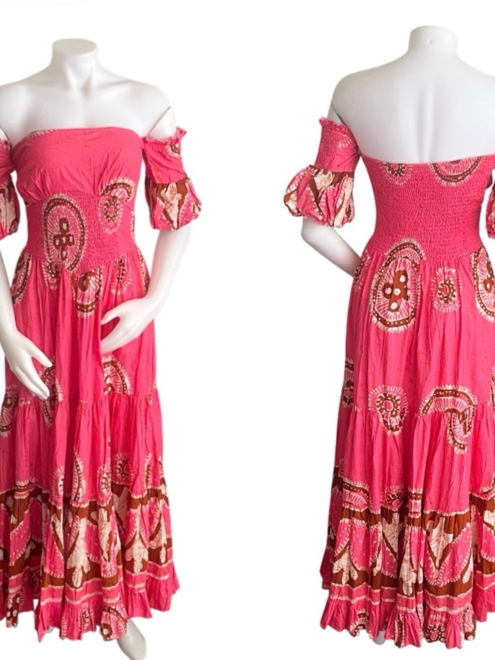 LOVE THE LABEL Anthropologie Pink Paisley Dress Off The Shoulder Maxi Size Small - Picture 12 of 12